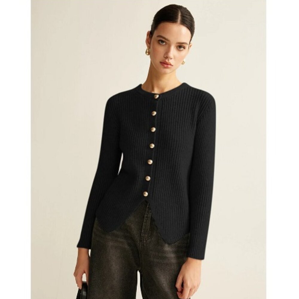 Commense Button Down Split Cardigan Black, Size M - image 1